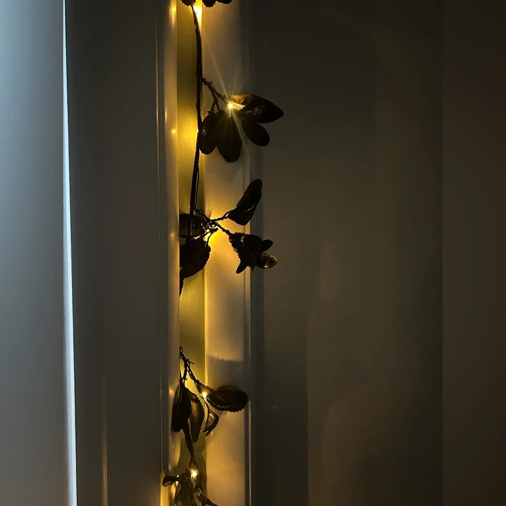 25 Light LED Black Faux Leaves Garland String Halloween Hyde & EEK! Boutique